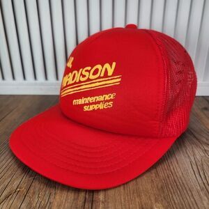 VTG J.R. Madison Maintenance Supplier Snapback Trucker Hat Cap Red Advertising